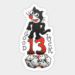 Good Luck 13 Cat Tattoo Design Sticker